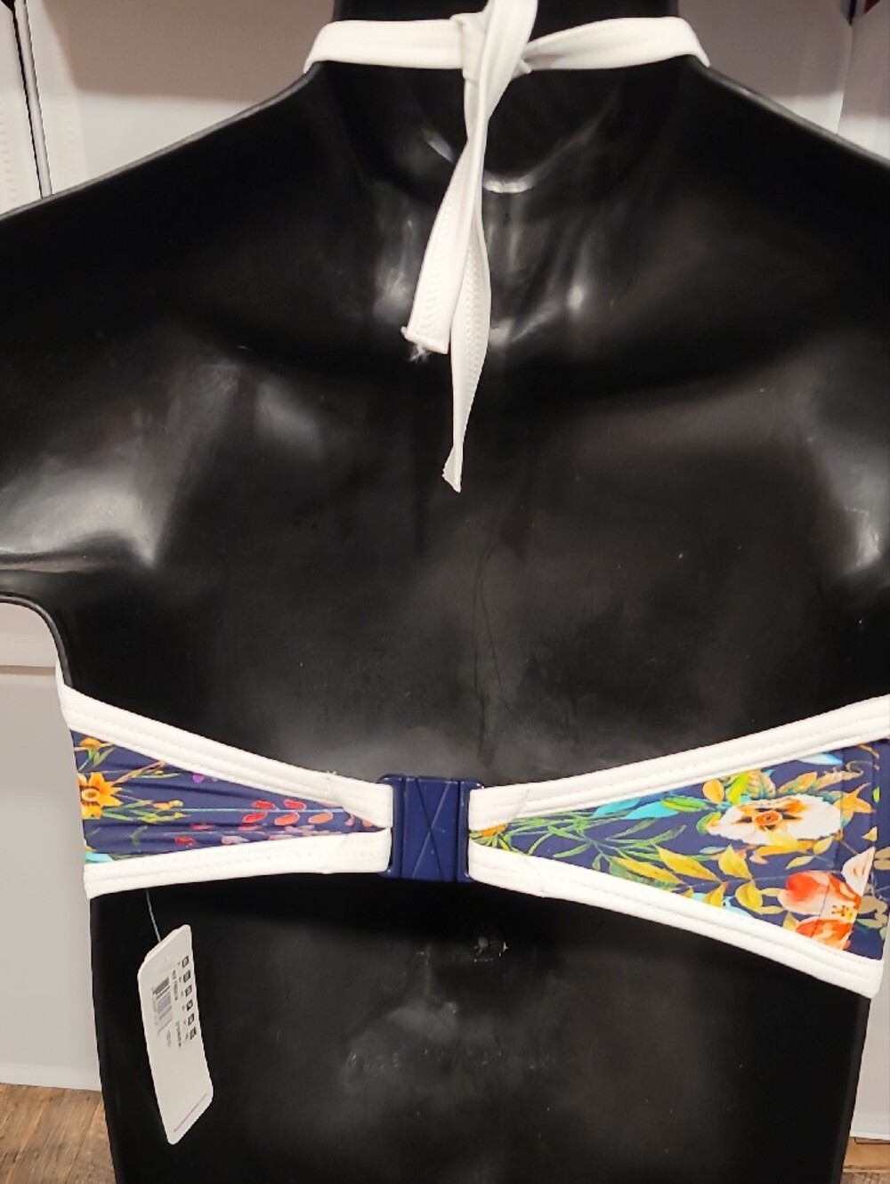 Freya Navy Floral High Neck Bikini Top with White Trim - Picture 3 of 3